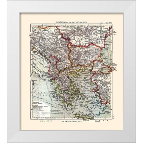 Europe Balkan Peninsula - Perthes 1921 White Modern Wood Framed Art Print by Perthes