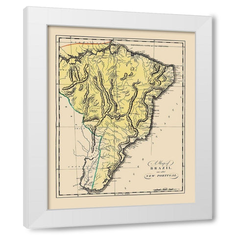 South America Brazil Uruguay - Carey 1818 White Modern Wood Framed Art Print by Carey