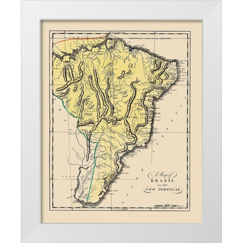 South America Brazil Uruguay - Carey 1818 White Modern Wood Framed Art Print by Carey