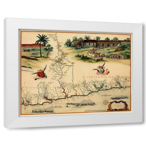 Brazilian Coast Brazil South America - Blaeu 1662 White Modern Wood Framed Art Print by Blaeu