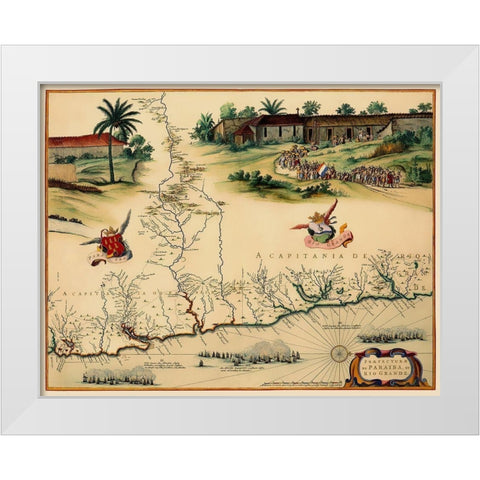 Brazilian Coast Brazil South America - Blaeu 1662 White Modern Wood Framed Art Print by Blaeu
