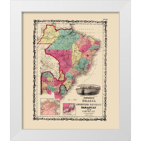 Brazil Argentina Republic Paraguay Uruguay White Modern Wood Framed Art Print by Johnson