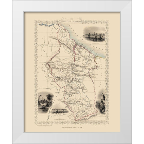 British Guayana South America - Tallis 1851 White Modern Wood Framed Art Print by Tallis