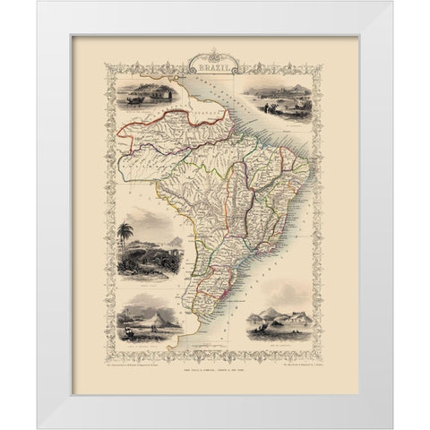 South America Brazil - Tallis 1851 White Modern Wood Framed Art Print by Tallis