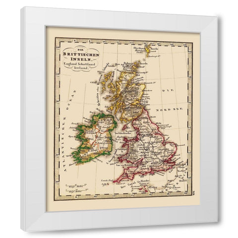British Isles Great Britain - Stieler 1852 White Modern Wood Framed Art Print by Stieler