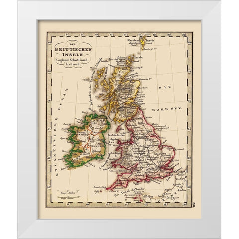 British Isles Great Britain - Stieler 1852 White Modern Wood Framed Art Print by Stieler