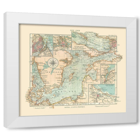 Baltic Sea Sweden Denmark Latvia - Perthes 1914 White Modern Wood Framed Art Print by Perthes