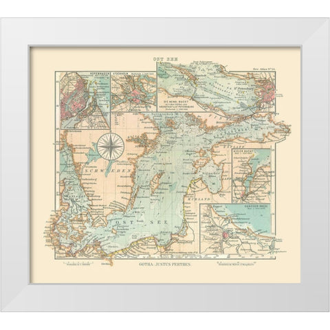 Baltic Sea Sweden Denmark Latvia - Perthes 1914 White Modern Wood Framed Art Print by Perthes