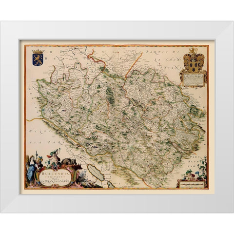 Burgundy Region France - Blaeu 1662 White Modern Wood Framed Art Print by Blaeu