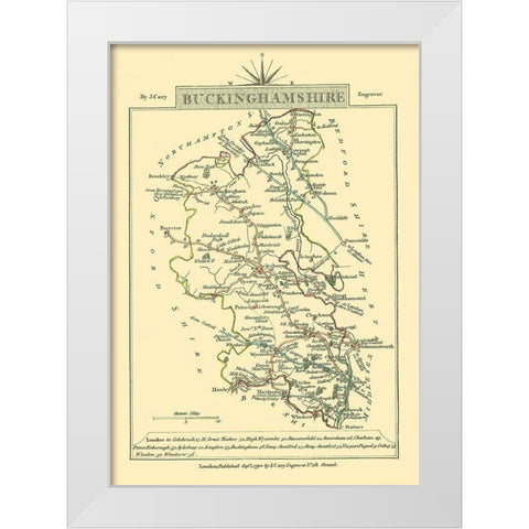 Buckinghamshire County England - Cary 1792 White Modern Wood Framed Art Print by Cary