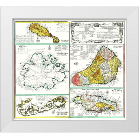 Islands of Caribbean West Indies Jamaica Barbados White Modern Wood Framed Art Print by Unknown