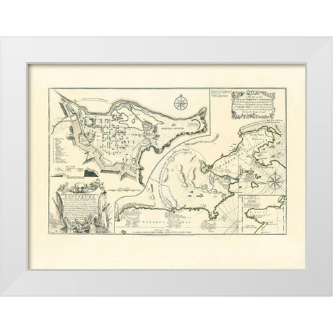 Louisburg City, Harbour, and Fortifications White Modern Wood Framed Art Print by Jefferys