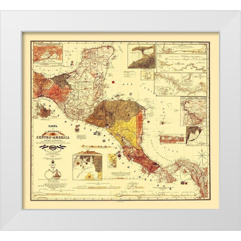 Honduras Guatemala Nicaragua - Dilbryado 1862 White Modern Wood Framed Art Print by Dilbryado