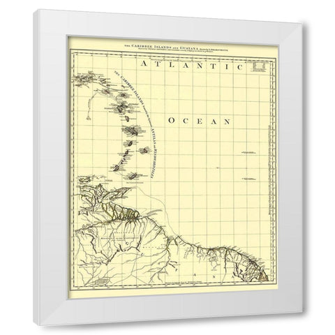 Caribbean Islands Guyana - Jefferys 1775 White Modern Wood Framed Art Print by Jefferys