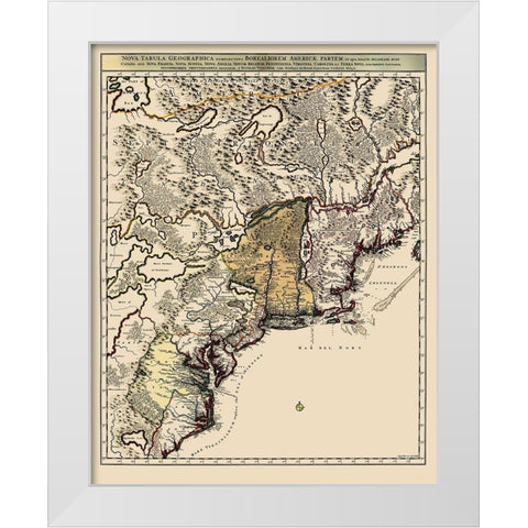 Northeastern Coast North America - Visscher 1745 White Modern Wood Framed Art Print by Visscher