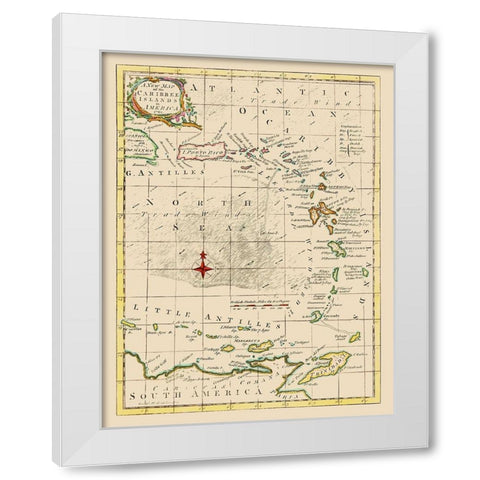 Caribbean Islands - Smollett 1761 White Modern Wood Framed Art Print by Smollett