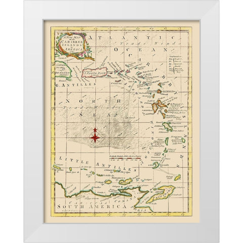 Caribbean Islands - Smollett 1761 White Modern Wood Framed Art Print by Smollett