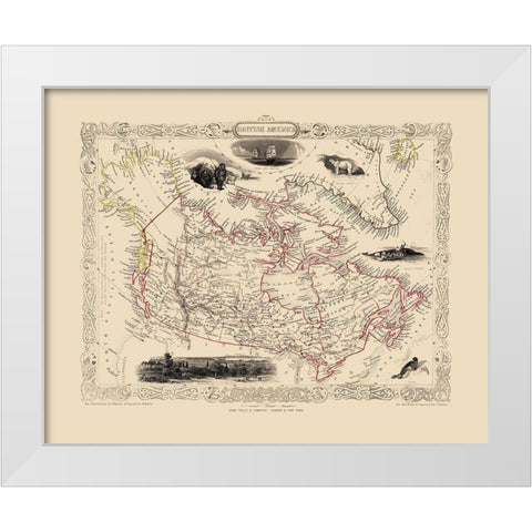 British America Canada - Tallis 1851 White Modern Wood Framed Art Print by Tallis