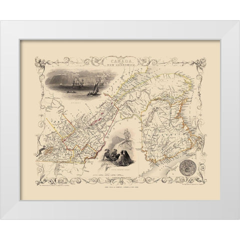 Southeast New Brunswick Canada - Tallis 1851 White Modern Wood Framed Art Print by Tallis