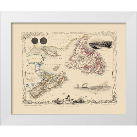 Nova Scotia Newfoundland Canada - Tallis 1851 White Modern Wood Framed Art Print by Tallis