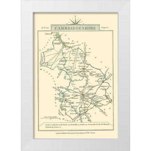 Cambridgeshire County England - Cary 1792 White Modern Wood Framed Art Print by Cary