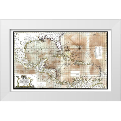 Caribbean Sea Honduras Costa Rica - Speer 1774 White Modern Wood Framed Art Print by Speer