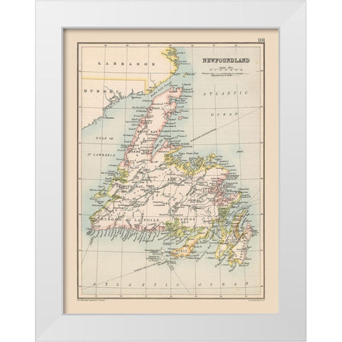 Newfoundland Canada - Bartholomew 1892 White Modern Wood Framed Art Print by Bartholomew