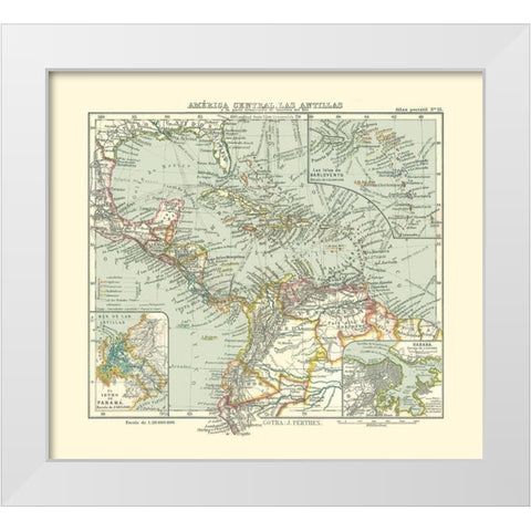 Central America Antilles - Perthes 1921 White Modern Wood Framed Art Print by Perthes