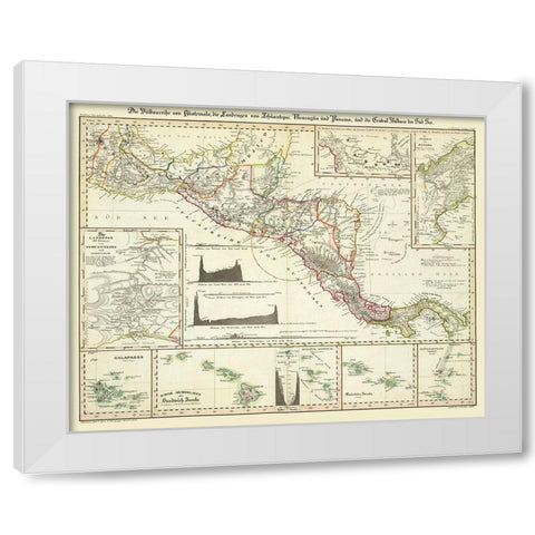 Central America Hawaii - Perthes 1840  White Modern Wood Framed Art Print by Perthes