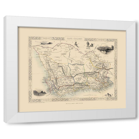 Cape Colony South Africa - Tallis 1851 White Modern Wood Framed Art Print by Tallis