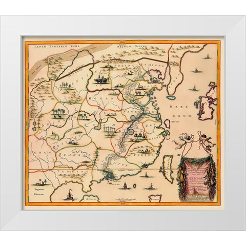 Travel Route China - Nieuhoff 1655 White Modern Wood Framed Art Print by Nieuhoff