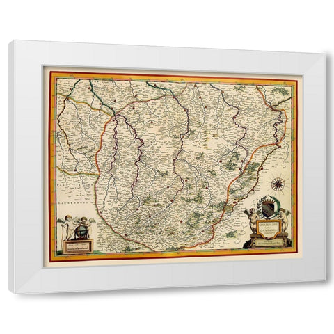Champagne Region France - Blaeu 1635 White Modern Wood Framed Art Print by Blaeu