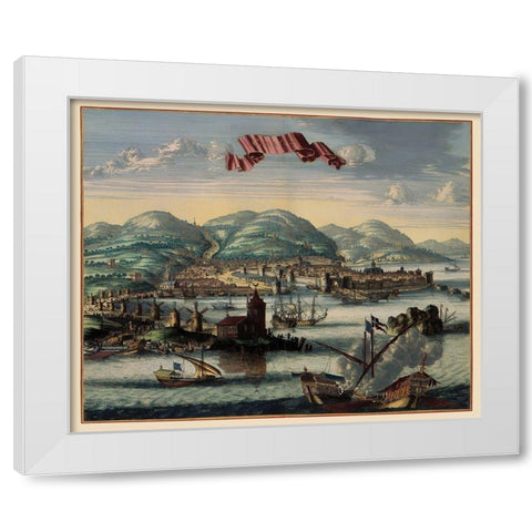 Chios Panoramic Greece - Jansson 1657 White Modern Wood Framed Art Print by Jansson