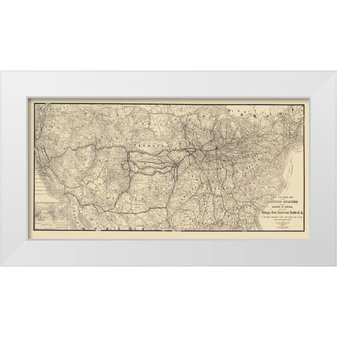 Chicago, Rock Island and Pacific Railroad 1879 White Modern Wood Framed Art Print by Heubach