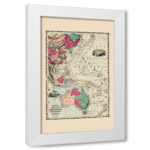 East Indies China Australia Oceanica - Johnson White Modern Wood Framed Art Print by Johnson