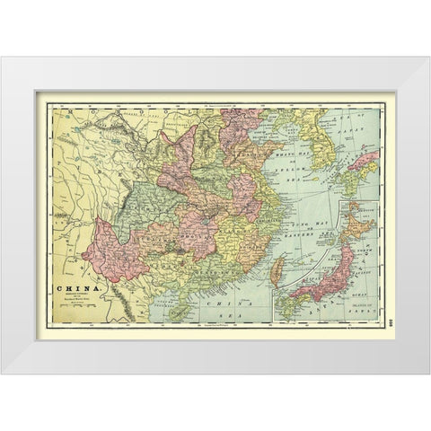 Standard World Atlas China - Cram 1901 White Modern Wood Framed Art Print by Cram