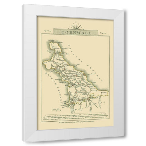 Cornwall County England - Cary 1792 White Modern Wood Framed Art Print by Cary