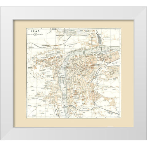 Prague Czech Republic Europe - Baedeker 1896 White Modern Wood Framed Art Print by Baedeker