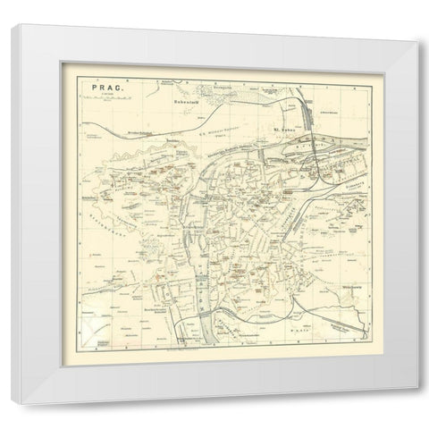 Prague Czech Republic Europe - Baedeker 1896 White Modern Wood Framed Art Print by Baedeker