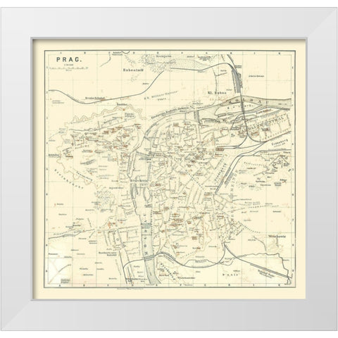 Prague Czech Republic Europe - Baedeker 1896 White Modern Wood Framed Art Print by Baedeker