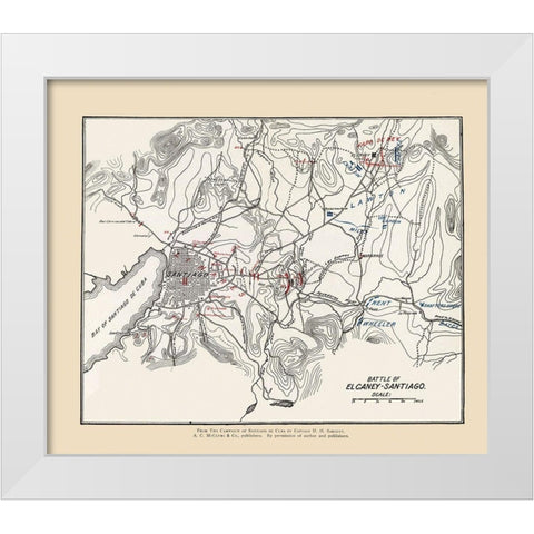 El Carney-Santiago Battle Map 1 of 3 1907 White Modern Wood Framed Art Print by McClurg