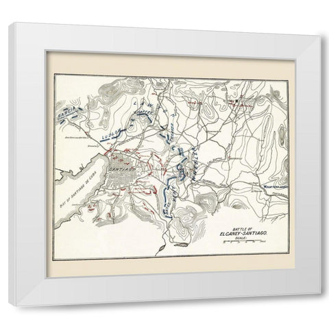 El Carney-Santiago Battle Map 3 of 3 1907 White Modern Wood Framed Art Print by McClurg
