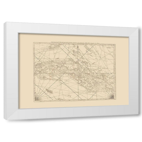 Surrounding Nautical Chart Caribbean Cuba White Modern Wood Framed Art Print by Jefferys
