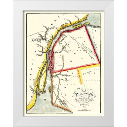 North America Detroit River Adjacent Areas White Modern Wood Framed Art Print by Melish