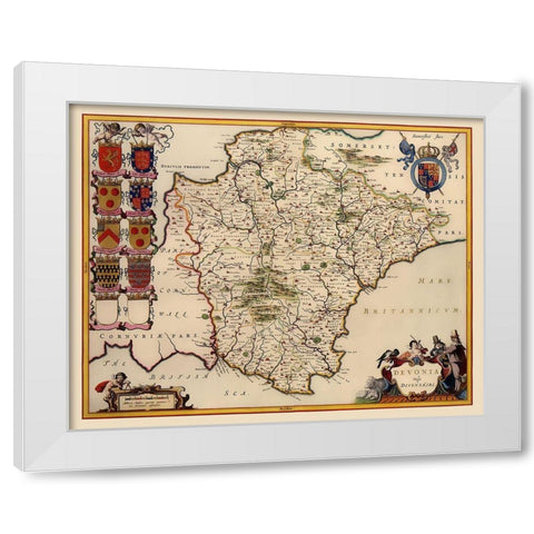 Devon County England - Blaeu 1646 White Modern Wood Framed Art Print by Blaeu