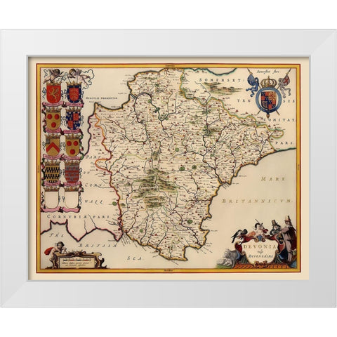 Devon County England - Blaeu 1646 White Modern Wood Framed Art Print by Blaeu