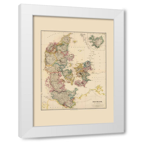 Scandinavia Denmark - Arrowsmith 1844 White Modern Wood Framed Art Print by Arrowsmith
