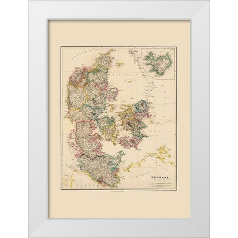 Scandinavia Denmark - Arrowsmith 1844 White Modern Wood Framed Art Print by Arrowsmith