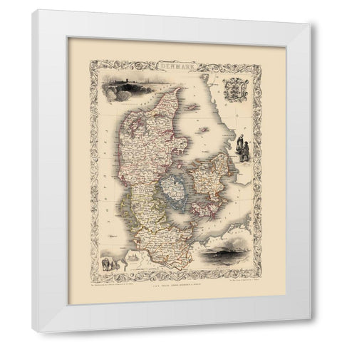 Scandinavia Denmark - Tallis 1851 White Modern Wood Framed Art Print by Tallis