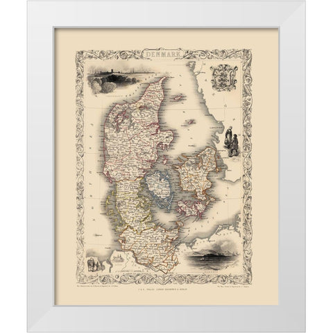 Scandinavia Denmark - Tallis 1851 White Modern Wood Framed Art Print by Tallis